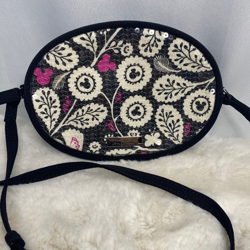 Vera Bradley Disney Parks Mickey Mouse Sequin Floral Crossbody Bag‎ Black White